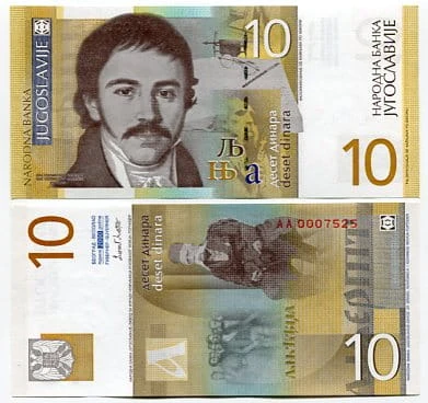 Jugosławia 10 Dinara 2000 r. UNC