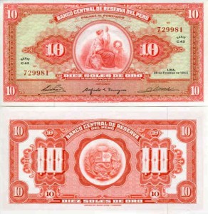Peru 10 Soles de Oro 1965 r. UNC