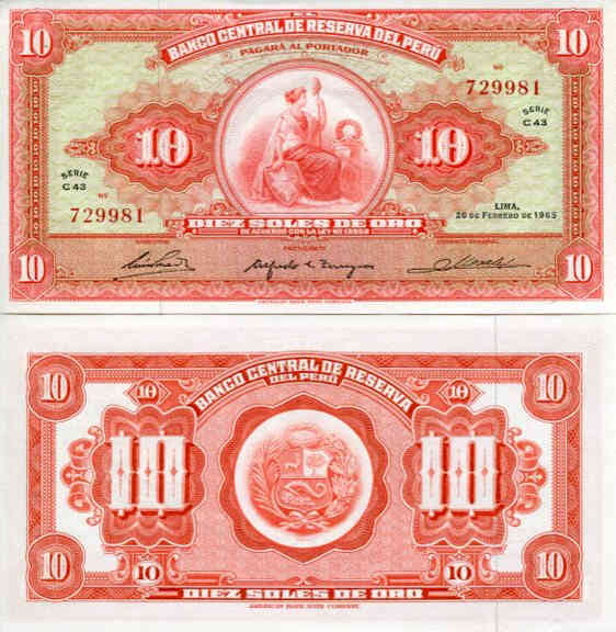 Peru 10 Soles de Oro 1965 r. UNC