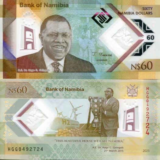 Namibia 60 Dollars 2025 r. Polimer UNC