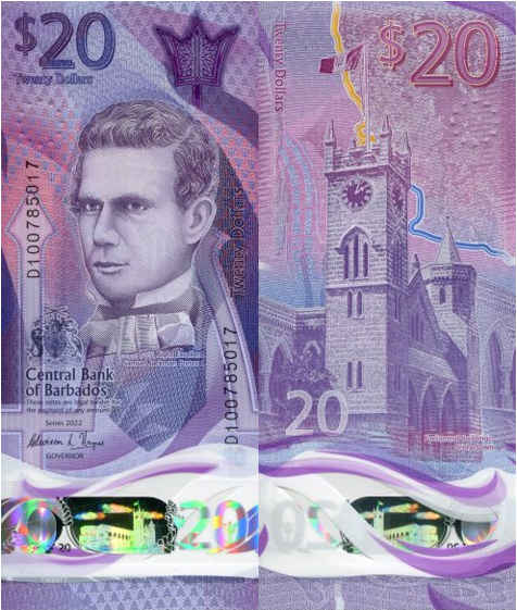 Barbados 20 Dollars 2022 r. Polimer UNC