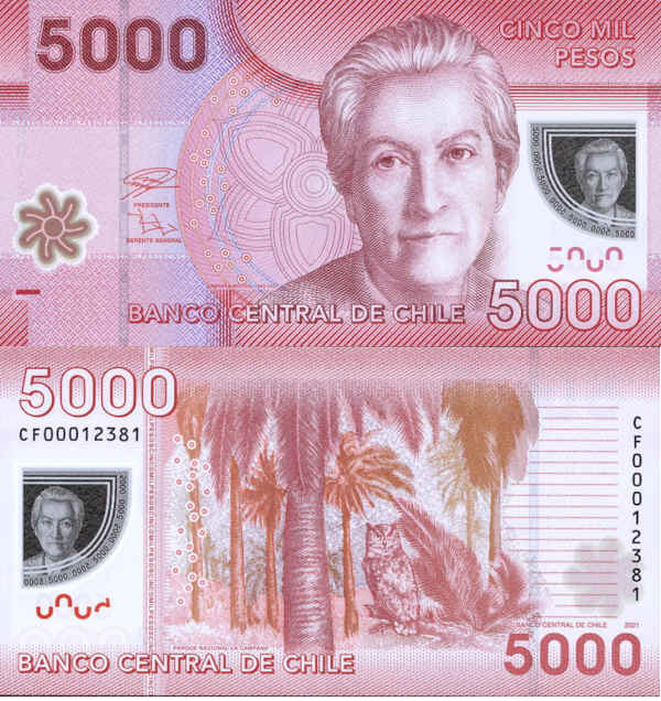 Chile 5000 Pesos 2014 r. Polimer UNC