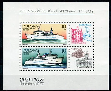 Znaczki 1986 r. Polska Żegluga bałtycka - promy.