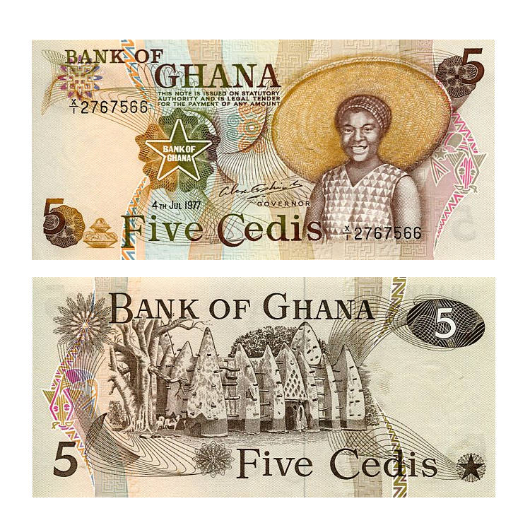 Banknot Ghana 5 Cedis 1977 r. UNC