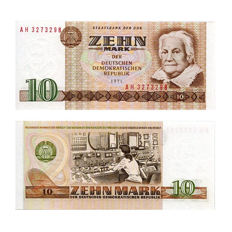 Banknot Niemcy NRD 10 Mark 1971 r. UNC