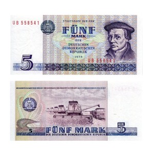 Banknot Niemcy NRD 5 Marek 1975 r. UNC