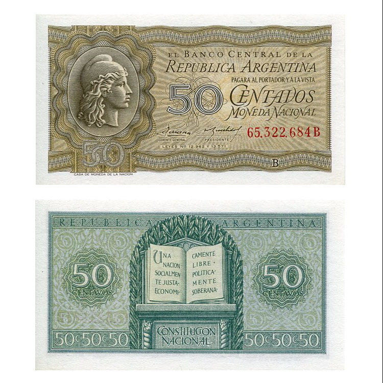 Banknot Argentyna 50 Centavos 1951 r. UNC