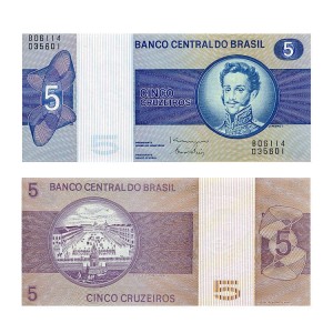 Banknot Brazylia 5 Cruzeiros 1980 r. UNC