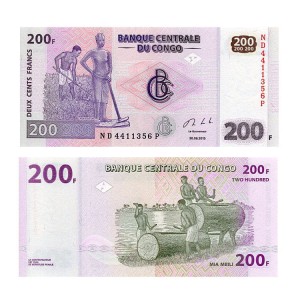 Banknot Kongo 200 Francs 2013 r. UNC
