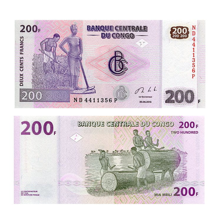 Banknot Kongo 200 Francs 2013 r. UNC