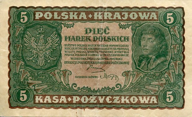 Banknot Polska 5 Marek  Polskich 1919 r. AX