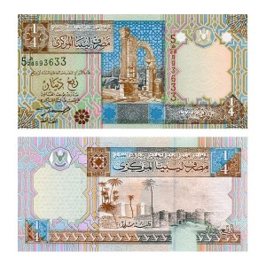 Banknot Libia 1/4 Dinar 2002 r. UNC