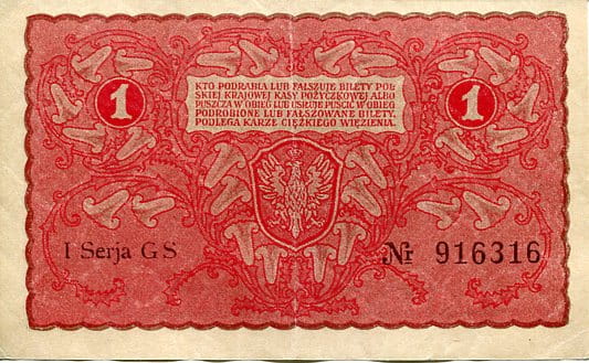 Banknot Polska 1 Marka Polska 1919 r.