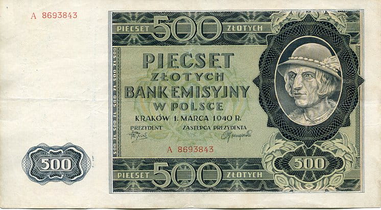 Banknot Polska 500 Złotych 1940 r. A