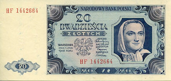 Banknot Polska 20 Złotych 1948 r. HF