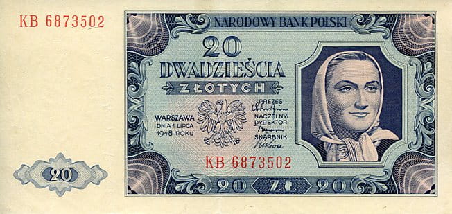 Banknot Polska 20 Złotych 1948 r. KB