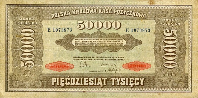 Banknot 50 000 Marek Polskich 1922 r. E