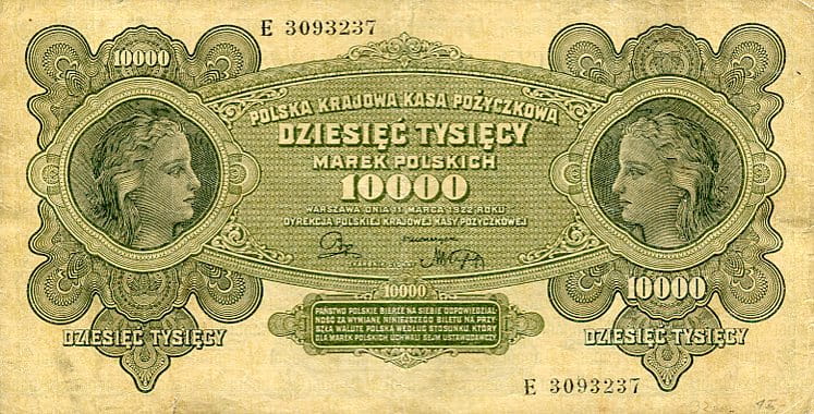 Banknot Polska 10 000 Marek Polskich 1922 r. E
