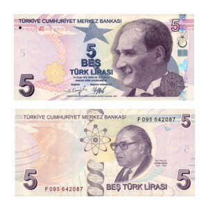 Banknot Turcja 5 Lirasi 2009 r. UNC
