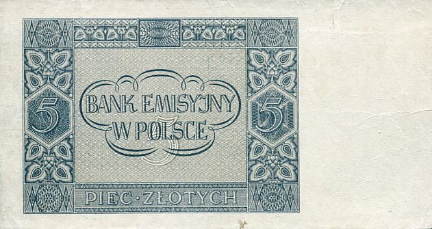 Banknot Polska 5 Złotych 1941 r.