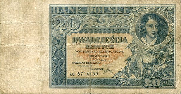 Banknot Polska 20 Złotych 1931 r. AU