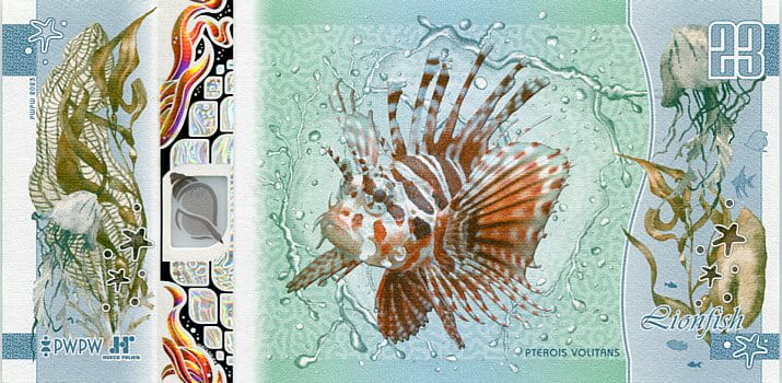 Banknot testowy PWPW Coral Przednia strona