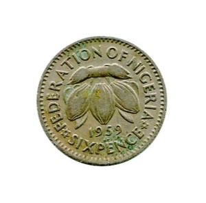 Moneta Nigeria 6 Pensów 1959 r.