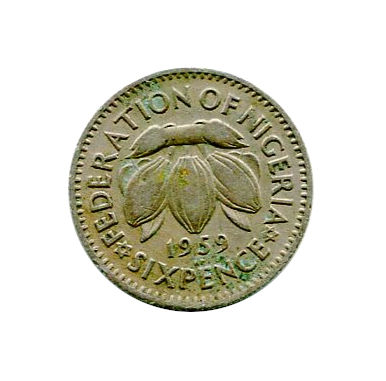 Moneta Nigeria 6 Pensów 1959 r.