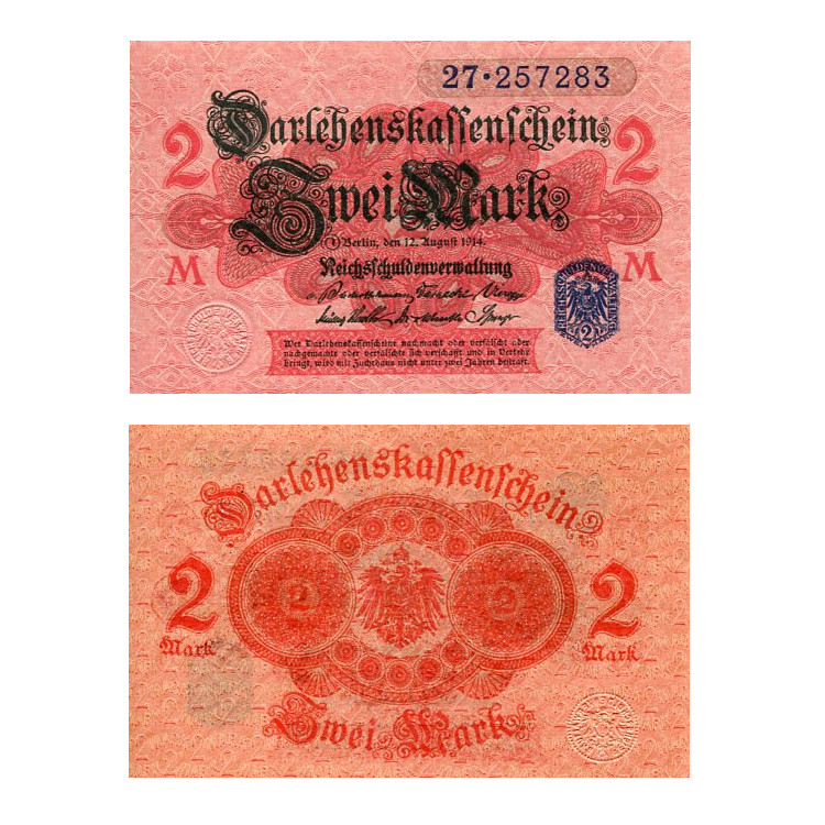 Banknot Niemcy 2 Marki 1914 r. UNC