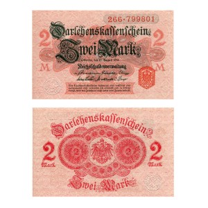 Banknot Niemcy 2 Marki 1914 r. UNC Pieczątka Czerwona
