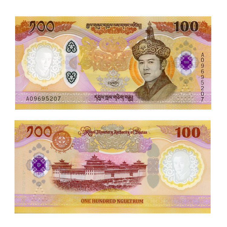 Banknot Bhutan 100 Ngultrum 2025 r. Polimer UNC