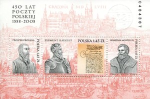 Polska Bloczek** 450 lat Poczty Polskiej 1558-2008 2008 r.