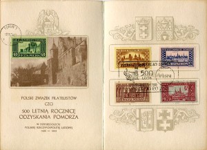 Polska Karnet 500. rocznica powrotu Pomorza do Polski 1954 r.