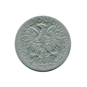 Polska 5 Złotych z rybakiem 1959 r. Awers