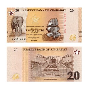 Banknot Zimbabwe 20 Zig 2026 r. UNC