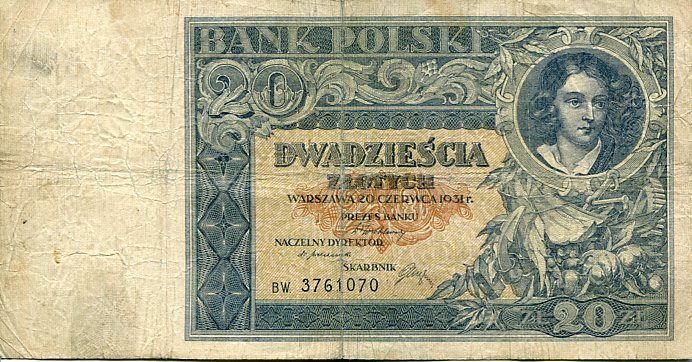 Banknot Polska 20 Złotych 1931 r. BW
