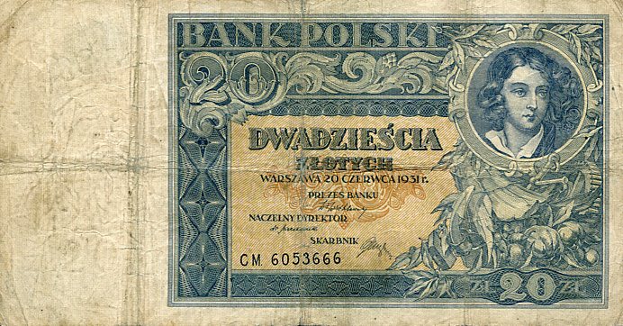 Banknot Polska 20 Złotych 1931 r. CM