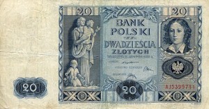 Banknot Polska 20 Złotych 1936 r. AJ