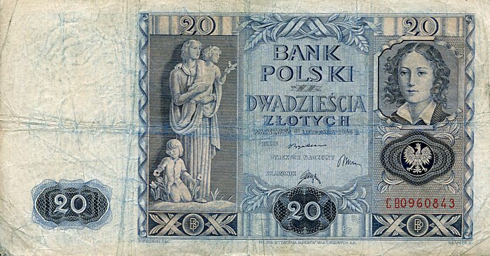 Banknot Polska 20 Złotych 1936 r. CB