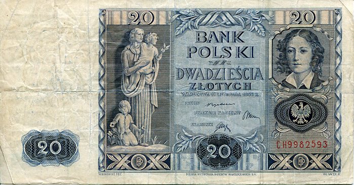Banknot Polska 20 Złotych 1936 r. BB
