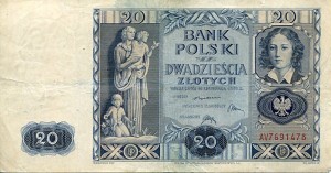 Banknot Polska 20 Złotych 1936 r. AV