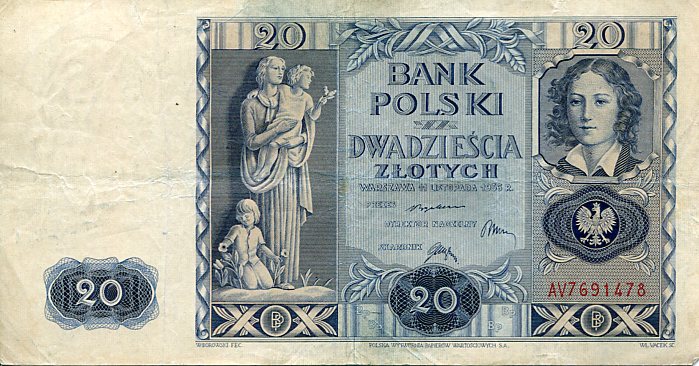 Banknot Polska 20 Złotych 1936 r. AV