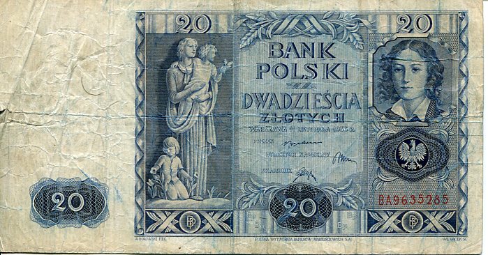 Banknot Polska 20 Złotych 1936 r. BA