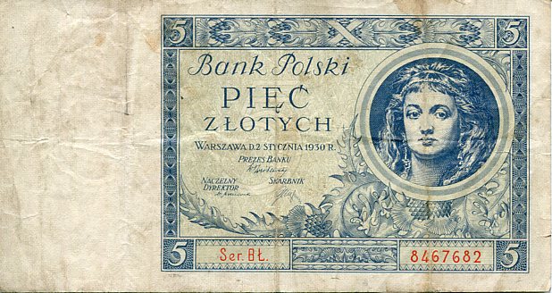 Banknot Polska 5 Złotych 1930 r. BŁ