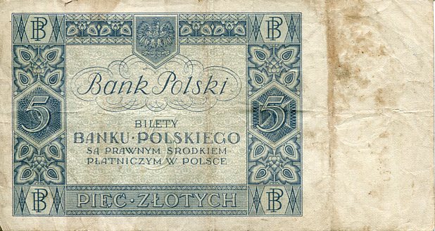 Banknot Polska 5 Złotych 1930 r. BŁ