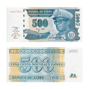 Banknot Zair 500 Zaires 1995 r. UNC
