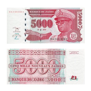 Banknot Zair 5000 Zaires 1995 r. UNC