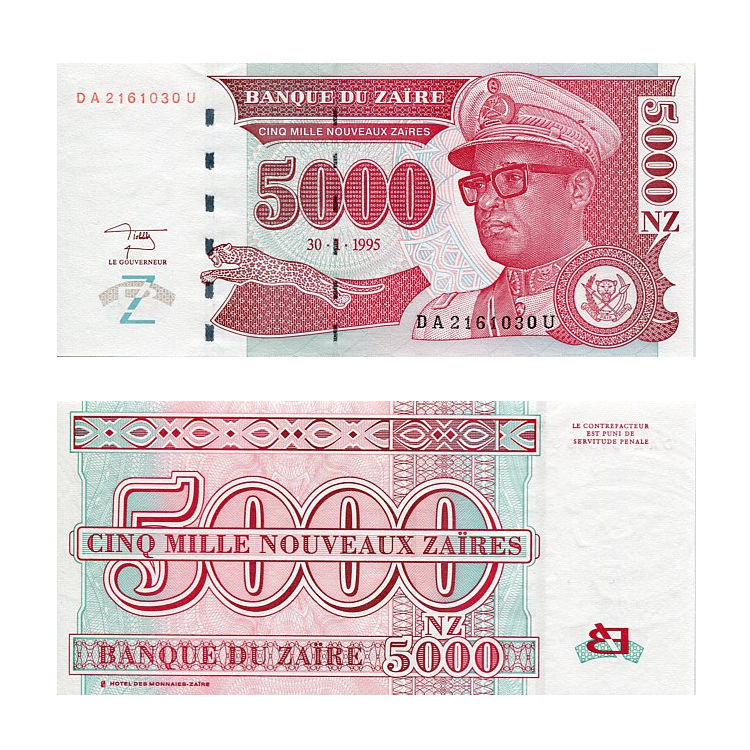 Banknot Zair 5000 Zaires 1995 r. UNC