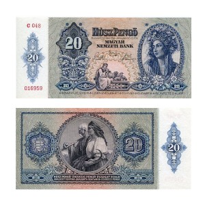 Banknot Węgry 20 Pengo 1941 r. UNC