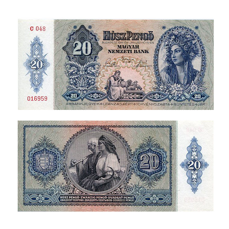 Banknot Węgry 20 Pengo 1941 r. UNC